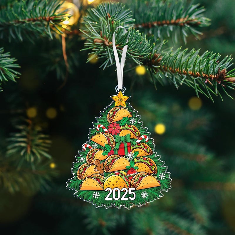 HEXMOZ Taco Ornaments for Christmas Tree - Funny Taco Gifts for Tacos Lovers, Men, Women - Food Ornament, Mexican Theme Christmas Ornaments - Xmas Acrylic Ornament Holiday Decoration 2025 - Image 5